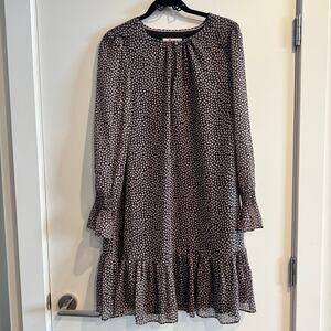 Boden Shift Dress Black Keyhole Neck Ruffled Hem Long Sleeve Sz 6 Women's